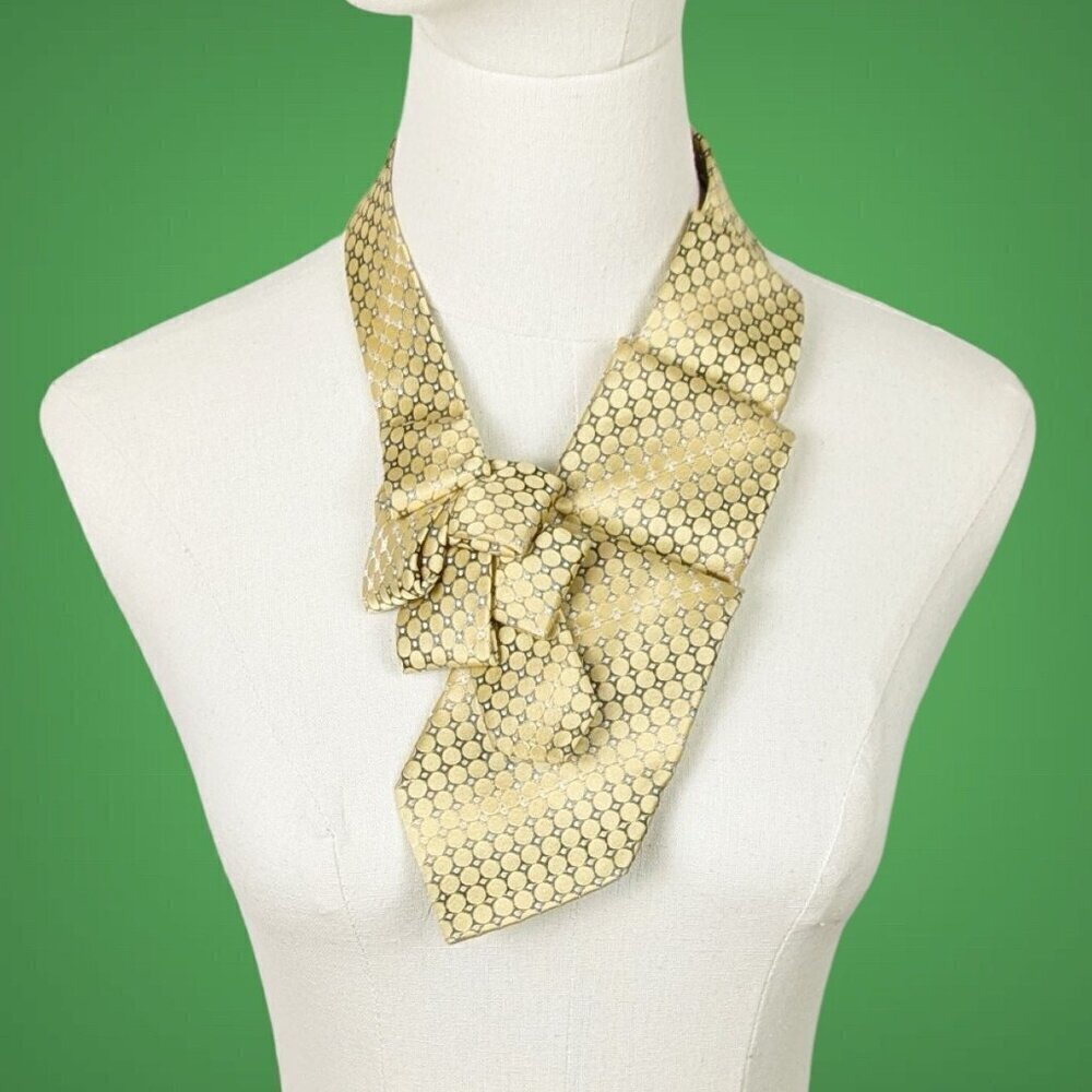 Ogsplosh Ascot Tie - Yellow Polka Dot Silk Scarf - Women's Silk Cravat - NEW